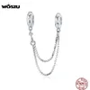 WOSTU 100％925 Sterling Silver Silicon Safety Chain Charm Fit Original Bracelet Pendant Zircon Simple Jewelry CQC1419 Q0531265E