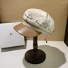 Berets Qpalcr Шляпы для женщин, вышитых восьмиугольные шляпы, корейские лоскутные пэчворки ретро -дамские модные кепки