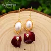 Dangle Earrings GLSEEVO Natural Fresh Water Baroque Pearl Flower Design For Women Wedding Handmade Koraen Luxury Jewelry GE0481