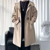 Men's Trench Coats Men Hooded Long Solid Color Windbreaker Spring And Autumn Full Sleeve Outwear Causal Style Overcoats