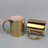 US warehouse 11oz sublimation plating coffe mugs Pearlescent ceramic mugs with silver and gold handle cups