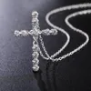 Kedjor 925 Stamped Silver Blue Crystal Cross Pendant Necklace For Women Christmas Gifts Fashion Wedding Party Fine Noble Jewelry