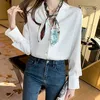 Kvinnors blusar 2022 Summer Kvinnor Fashion Casual Loose Plus Size Chiffon Shirts White Long Sleeve Elegant blus Office Lady Tops Bow