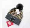 2022 New Fashion Women Winter Hats Leopard Knitted Beanies Caps Hair Ball Thick Girls Winter Warm Hat