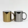 US Warehouse11Oz Sublimation Plating Coffe Mugs Pearlescent Ceramic Mugs with Silver and Gold Handle Cups