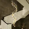 Pendant Lamps LED Chandelier Gold/Black/White/Coffe/Silver Staircase Long Lamp Duplex Building Villa Attic Adjustable Hanging Light