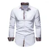 Men's Casual Shirts KB 2022 Spring Fashion Men's Business Shirt Color Matching Formal Printing Long-sleeved