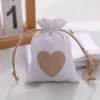 Christmas Decorations 3.7"x5.1" Drawstring Heart Burlap Gift Holders Bag Candy Linen Pockets For Wedding Halloween Thanksgivings