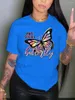 Skjorta LW Plus Size Tops Rhinestone Butterfly Letter Print T-shirt L-5XL Regelbunden kort ärm Positionering Tryck O Neck Tee för kvinnor
