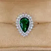 Women's Finger Rings for Party Bright Green Pear-shaped Crystal Noble Ring