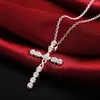 Kedjor 925 Stamped Silver Blue Crystal Cross Pendant Necklace For Women Christmas Gifts Fashion Wedding Party Fine Noble Jewelry