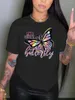 Camiseta LW de talla grande, camiseta con estampado de letras de mariposa y diamantes de imitación, camiseta L-5XL Regular de manga corta con estampado de posicionamiento y cuello redondo para mujer