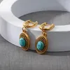 Hoop Earrings Waterproof Stainless Steel Natural Turquoise Hanging For Women Non Fading Simple Piercing Fashion Jewelry