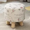 Pillow Round Shape Linen Fabric Footstool Cover Mini Chair Sofa Slipcover For Wooden Stool Stools Is Not Included.