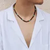 Pendant Necklaces IngeSight.Z Mens Black Wood Beaded Choker Necklace Boho Green Stone Surfer Chunky African Tribal For Men 2022