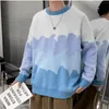 Мужские свитера градиент вязаный свитер мужчина осень мода дикая уличная одежда в трикотаж.