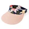 Wide Brim Hats Printing Collapsible Summer Sun Protection Outdoor Empty Top Hat Adjustable Women Shading Straw Visor Cap