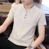 Men's T Shirts Men Short Shirt Summer 2022 Fashion Chinese Style Linen V-Neck Casual Black White Green Tops Tees