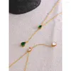 Ketens yhpup groen witte kubieke zirkonia minimalistische elegante roestvrijstalen ketting ketting bling charme mode Koreaanse sieraden vrouwen cadeau