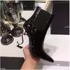 2023 New Spring Fall Black Real leather Wedding Bridal Shoes OPYUM Snake Heels Pointed Toe Letters High Heels Pumps Ladies Boots Designer Shoes Size 35-42