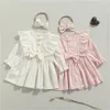 Robes de princesse pour petites filles, à volants, manches longues, bandeau avec nœud imprimé marguerite, vêtements d'automne et de printemps pour enfants