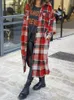 Frauen Wolle frauen Blends Mode Lange Plaid Mantel Herbst Hemd Streetwear Frauen Kleidung Lose Weibliche Casual Jacke