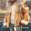 Męskie Down Laamei Faux Fur Płaszcz Mężczyźni w rozmiarze zimowym kołnierzem długie rękawy Liner Casual Męskie kurtki i płaszcze