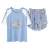 Herren-Nachtwäsche, Cotto-Paar-Nachtwäsche, Frühling, Sommer, kurzärmelig, Damen-Pyjamas, modisch, Himmelblau, Patchwork, Herren-Homewear, Cartoon-Kawaii