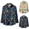 Männer Casual Hemden Hemd für Männer Cartoon Print Langarm Einreiher Umlegekragen Button Up Hawaiian Männlich Camisa T2