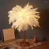 Lampy stołowe Kreatywna lampa piórkowa z zdalnym sterowaniem USB/ bateria zasilania Drzewo Lambada Nocna światło na urodziny