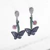 Dangle Earrings 2022 Retro Shiny Zirconia Temperament Blue And Pink CZ Butterfly Drop For Woman Beautiful Jewellery