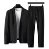 Men's Tracksuits 1 Set Blazer Pants Stripe Pleats Jacket Trousers Spring Summer Casual Outfit Turndown Collar Drawstring Ropa Hombre