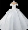 Sweetheart wedding dress luxurious tie elegant pearl short-sleeved round neck is thin and large tail satin MY91708