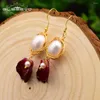 Dangle Earrings GLSEEVO Natural Fresh Water Baroque Pearl Flower Design For Women Wedding Handmade Koraen Luxury Jewelry GE0481