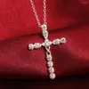 Kedjor 925 Stamped Silver Blue Crystal Cross Pendant Necklace For Women Christmas Gifts Fashion Wedding Party Fine Noble Jewelry