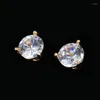 Stud Earrings Cute Round White Zircon Screw Back Vintage Gold Color Small For Women Men Luxury Crystal Wedding