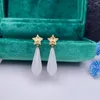 Boucles d'oreilles pendantes SHILOVEM 18k or jaune véritable jaspe blanc naturel goutte boucle d'oreille classique bijoux fins femmes cadeau de mariage 8 18mm