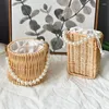 Evening Bags Round Straw Bucket Bag Vintage Handmade Woven Circle Rattan Shoulder 2022 Women Summer Messenger Vacation Casual