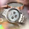 trois yeux grand minuteur chronomètre montre-bracelet 45mm mode populaire montres pour hommes Sports Japen VK Quartz Chronographe Heure Fand Affichage cadeaux pour hommes montre-bracelet