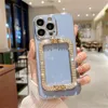 Korea 3D -fall Crystal Square Holder Gold Plating Phone Case för iPhone 14 12 Pro Max Mini 11 13 Pro X Xs XR 6 S 7 8 Plus SE Cover4247111