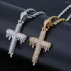 Pendant Necklaces Cubic Zirconia Paved Iced Out Bling Water Drop Cross Pendants Necklace Men Women Hip Hop Rapper Jewelry Gold Silver