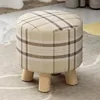 Pillow Round Linen Fabric Pouf Footstool Cover Wooden Stool Slipcover 14 Color Or Patterns For Your Choice