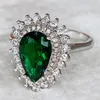 Women's Finger Rings for Party Bright Green Pear-shaped Crystal Noble Ring