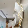 Pendant Lamps LED Chandelier Gold/Black/White/Coffe/Silver Staircase Long Lamp Duplex Building Villa Attic Adjustable Hanging Light