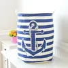 Storage Baskets Stripe anchor Laundry Hamper folding waterproof Clothes Storage Baskets Home decoration barrel kids toy organizer basket 220912