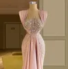 2022 Splendidi abiti da ballo rosa Abito da sera senza maniche con paillettes Custom Made con volant Lunghezza pavimento Abito da cerimonia formale da donna BC14402 GB0912