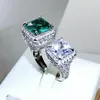 2022 Top Sell Wedding Rings Luxury Jewelry 925 Sterling Silver Princess Cut Emerald CZ Diamond Gemstones Party Eternity Women Engagement Open Adjustable Ring Gift