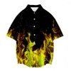 Chemises décontractées pour hommes Mode Chemise d'été Flamme Influenceur Tendance courte Hommes 3D Impression numérique Col rabattu Unisexe