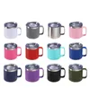 14oz kaffemuggar med handtag lock rostfritt stål rese tumlar dubbel väggpulver belagd kopp vakuumisolerad camping mugg container vatten flaska sn6781