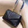 2022 Luxury Handbag Shoulder Bag Brand LOULOU Y-Shaped Designer Seam Leather Ladies Metal Chain Black Clamshell Messenger Chain Bags Box Wholesale